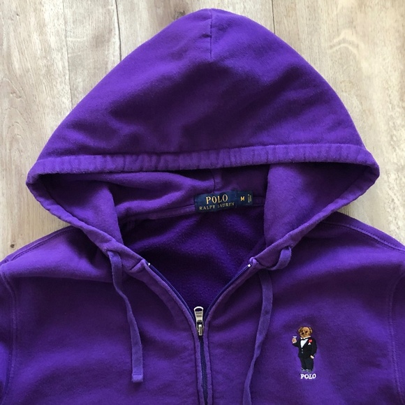 Polo, Ralph Lauren, Tuxedo Bear, Hoodie, Purple, Full Zip, Womens, Size M - Picture 10 of 15